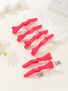 6 件女士发夹 - 宽齿和双铰链设计 - 鳄鱼形分区夹，专业沙龙发型设计夹，防滑发夹，沙龙鳄鱼夹，适合浓密头发、造型、分区、剪切和日常佩戴 - 紅色 - 查看 4