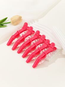6 件女士发夹 - 宽齿和双铰链设计 - 鳄鱼形分区夹，专业沙龙发型设计夹，防滑发夹，沙龙鳄鱼夹，适合浓密头发、造型、分区、剪切和日常佩戴 - 紅色 - 查看 3
