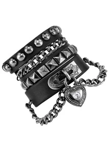 Braccialetto punk, bracciale in PU stile gotico con cuore, braccialetto rock and roll per uomo per San Valentino
