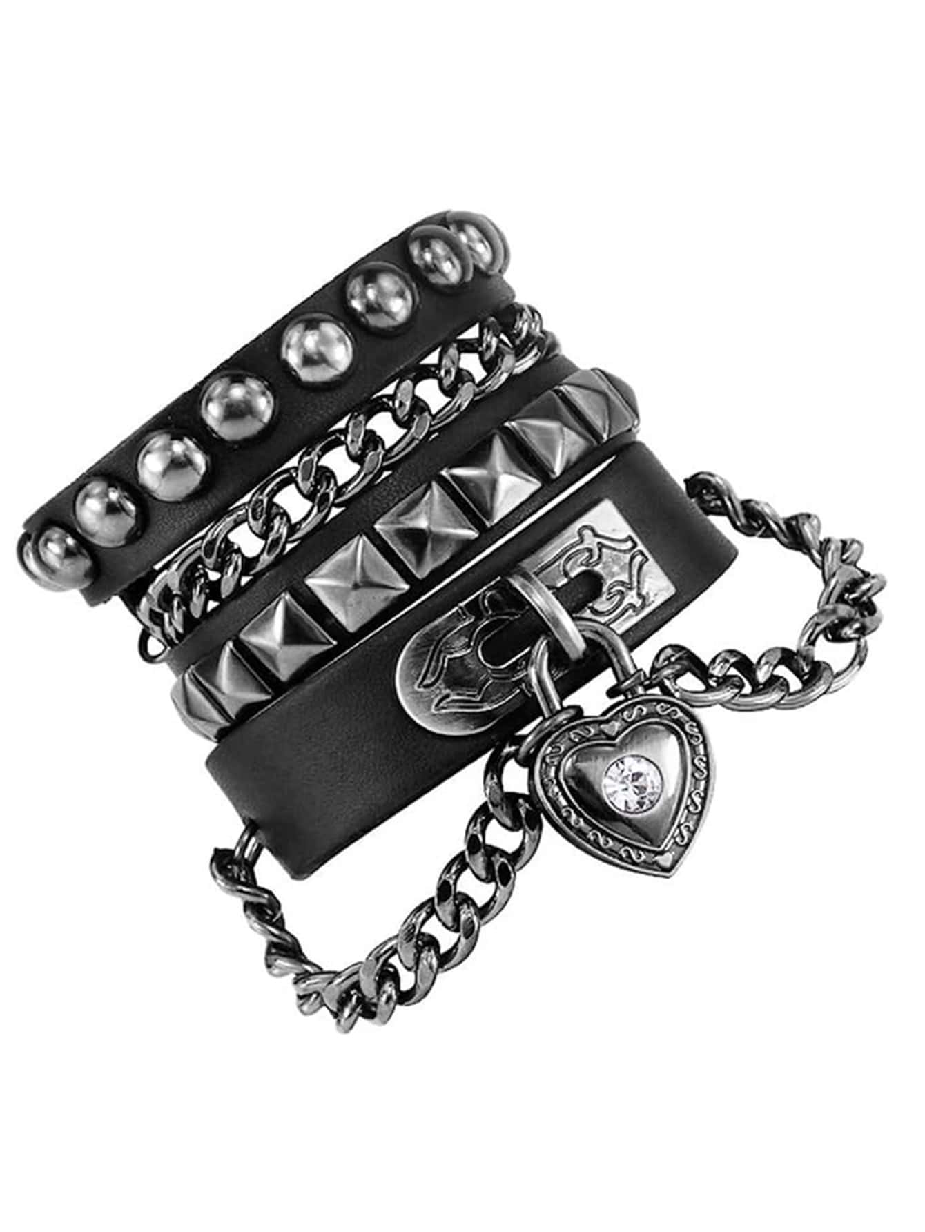 Braccialetto punk, bracciale in PU stile gotico con cuore, braccialetto rock and roll per uomo per San Valentino