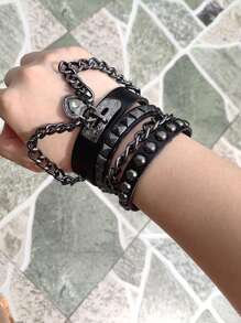 Braccialetto punk, bracciale in PU stile gotico con cuore, braccialetto rock and roll per uomo per San Valentino