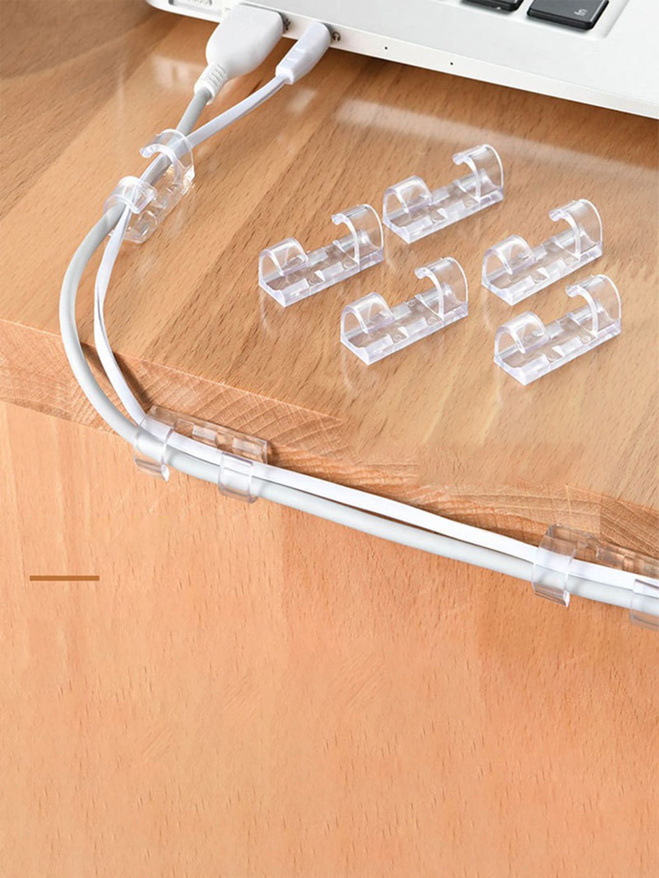 20pcs No-Drill Transparent Cable Clips, Desk Cable Management Tool, Adhesive Plastic Cable Holder, Wire Organizer For Network Cables - Multicolor - View 1