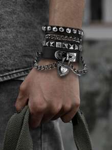 Braccialetto punk, bracciale in PU stile gotico con cuore, braccialetto rock and roll per uomo per San Valentino