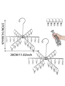 24 Clips Foldable Telescopic Umbrella Shaped Hanging Clothes Drying Rack - Silver - View 2