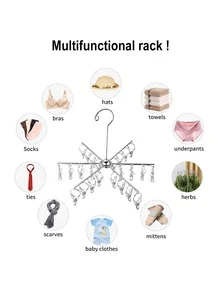 24 Clips Foldable Telescopic Umbrella Shaped Hanging Clothes Drying Rack - Silver - View 4