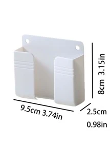 1pc Plastic Phone Charging Stand Wall Mount Remote Control Holder Storage Box Adhesive Wall Organizer Shelf Without Drilling - White - View 6