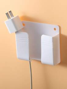1pc Plastic Phone Charging Stand Wall Mount Remote Control Holder Storage Box Adhesive Wall Organizer Shelf Without Drilling - White - View 2