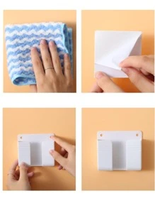 1pc Plastic Phone Charging Stand Wall Mount Remote Control Holder Storage Box Adhesive Wall Organizer Shelf Without Drilling - White - View 5