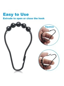 12pcs Bead Decor Shower Curtain Hook - Black - View 3