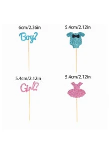 12pcs Gender Reveal Cake Topper, Baby Shower Party Decorations, Pink & Blue Cupcake Toppers - Blue - View 4