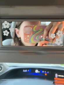 3pcs/6pcs Plant & Flower Shaped Rearview Mirror Sticker For Car Interior Decoration, Reflective Car Decal - White - View 2