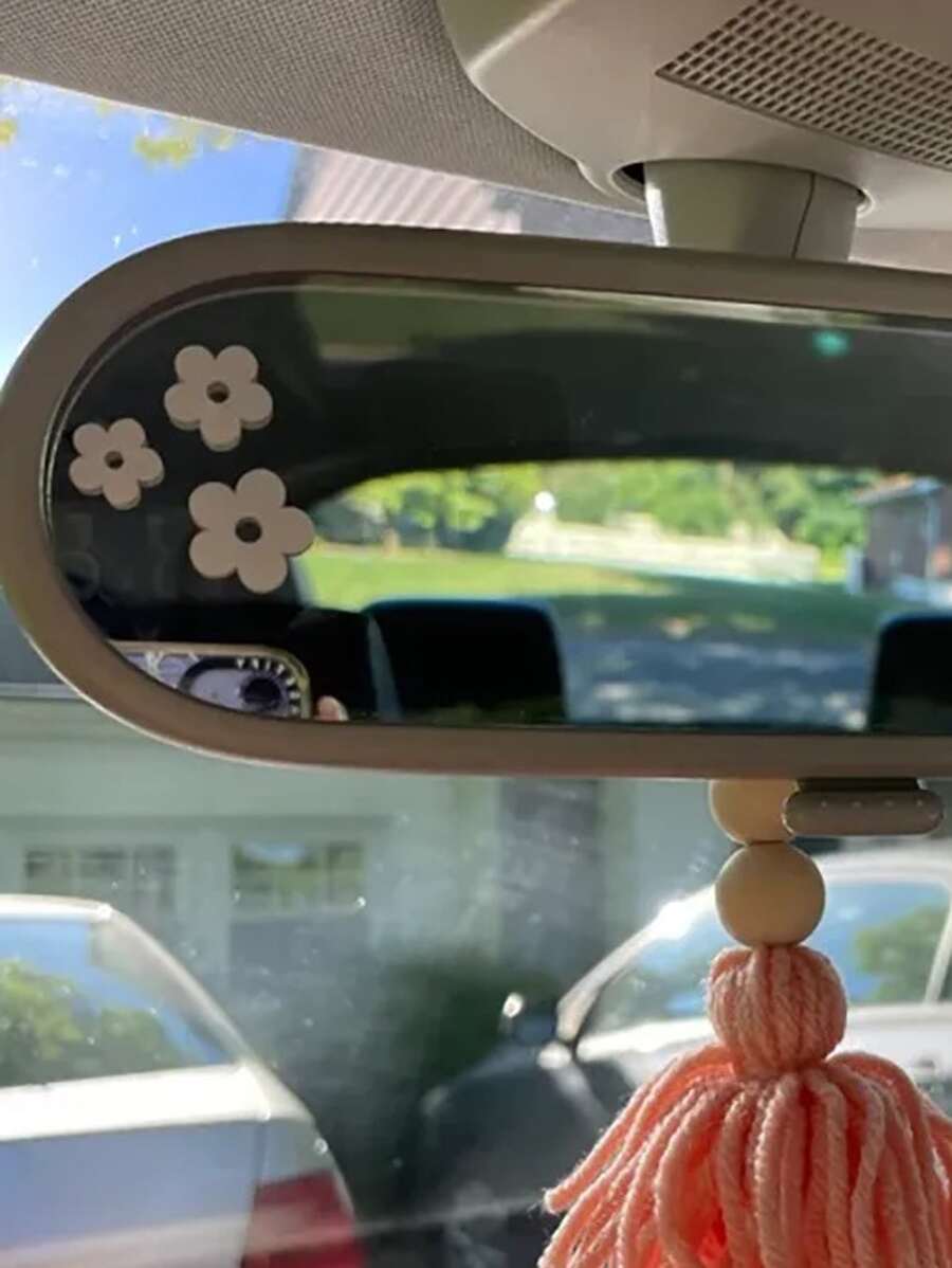 3pcs/6pcs Plant & Flower Shaped Rearview Mirror Sticker For Car Interior Decoration, Reflective Car Decal - White - View 1