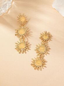 1pair Exaggerated Geometric Design Long Sun Earrings With European And American Style - Yellow Gold - View 3