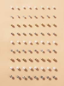 1入組36對女裝假珍珠和鑽石耳釘套裝,附展示架 - 彩色 - 查看 1