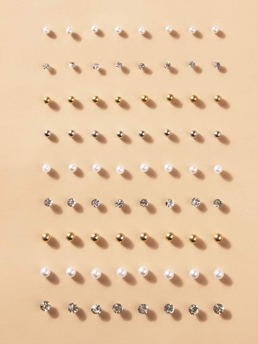 1入組36對女裝假珍珠和鑽石耳釘套裝,附展示架 - 彩色 - 查看 1