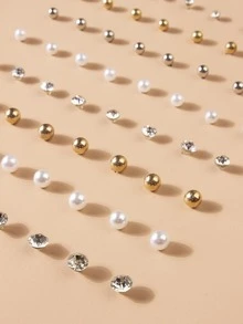 1入組36對女裝假珍珠和鑽石耳釘套裝,附展示架 - 彩色 - 查看 4