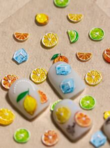 1 Piece Of Embossed Delicious Fruit Theme, Orange, Lemon, Ice Cubes And Other Nail Art Stickers, Suitable For Girls To Use In DIY Nail Salons Nails