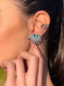 1pair Green Cubic Zirconia Marquise Stud Earrings For Women Party Wedding Dating Gift - Green - View 4