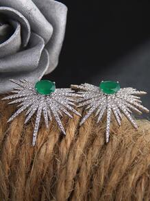 1pair Green Cubic Zirconia Marquise Stud Earrings For Women Party Wedding Dating Gift - Green - View 7