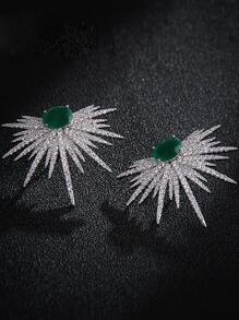 1pair Green Cubic Zirconia Marquise Stud Earrings For Women Party Wedding Dating Gift - Green - View 1
