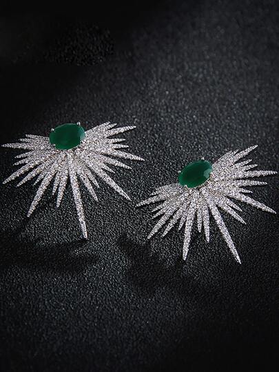 1pair Green Cubic Zirconia Marquise Stud Earrings For Women Party Wedding Dating Gift