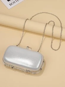 Silver Rhinestone Decor Flip Clutch Bag For Evening Party - Silver - View 2