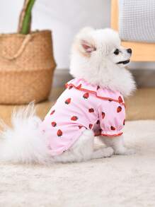 可愛草莓圖案寵物T恤,透氣針織夏天狗衣服適用於小型犬 - 粉色 - 查看 3