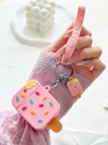 Funda de silicona compatible con AirPods 1/2 y AirPods Pro con diseño kawaii de paleta de helado de color rosa bebé