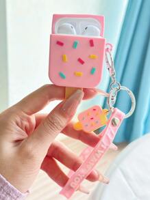 Funda de silicona compatible con AirPods 1/2 y AirPods Pro con diseño kawaii de paleta de helado de color rosa bebé