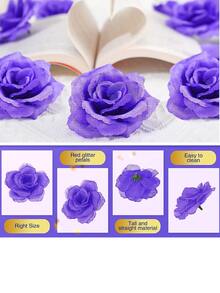 20 bông hoa hồng nhân tạo thân dài, hoa hồng giả, hoa hồng nhân tạo bó hoa cưới, trang trí nhà cửa, bàn tiệc mừng em bé tự làm, trang trí nhà cửa - Màu tím - Xem 3