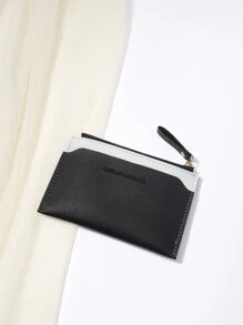 Colour Block Fashionable Card Holder With Letter Print - Black - View 3
