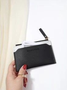 Colour Block Fashionable Card Holder With Letter Print - Black - View 2