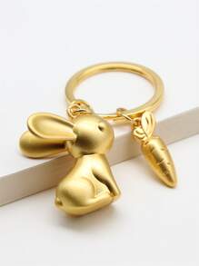 1pc Gold 3d Rabbit & Carrot Shaped Keychain For Women, Gift - Gold - View 3