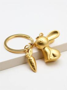1pc Gold 3d Rabbit & Carrot Shaped Keychain For Women, Gift - Gold - View 2
