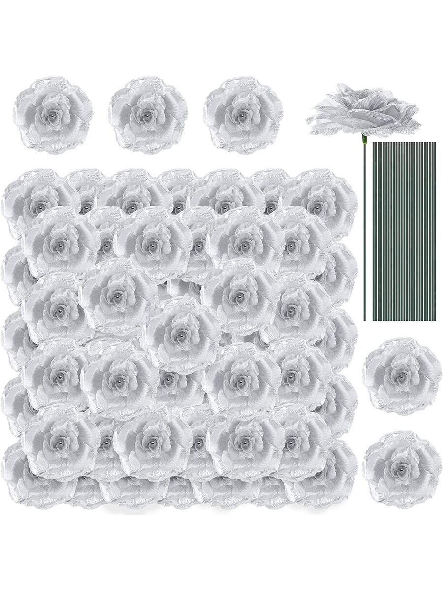 20 朵长茎人造玫瑰花 玫瑰花 人造玫瑰花束 婚礼派对家居装饰 DIY 婴儿洗礼中心装饰 桌子家居装饰 - 灰色 - 查看 1