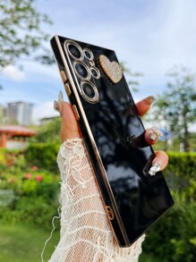 Funda de teléfono con decoración de corazón de strass - Negro - Ver 3
