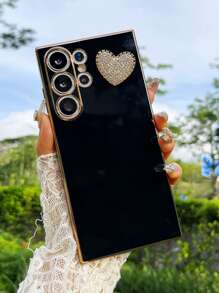 Funda de teléfono con decoración de corazón de strass - Negro - Ver 6