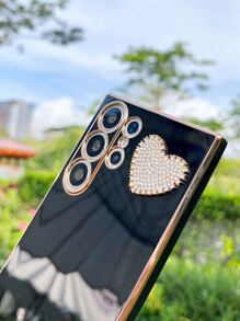 Funda de teléfono con decoración de corazón de strass - Negro - Ver 5