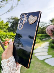 Funda de teléfono con decoración de corazón de strass - Negro - Ver 1