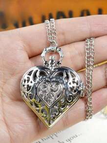 Cadeau Style rétro Montre de poche à quartz à cœur creux avec couvercle à rabat pour femmes. Cadeau pour les étudiants retournant à l'école pour la Saint-Valentin