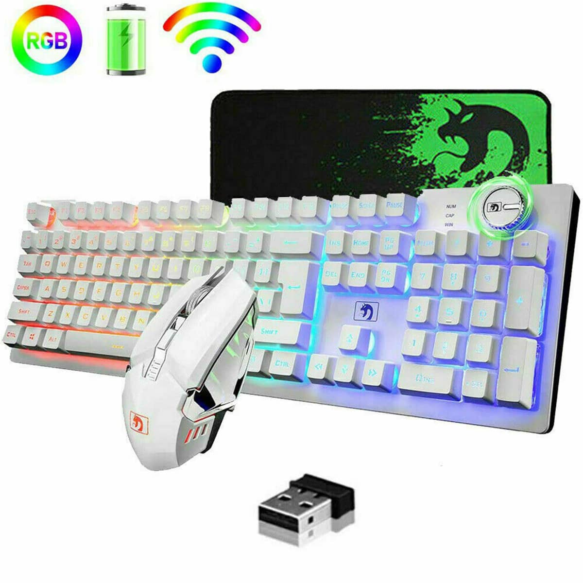 Wireless Rechargeable Gaming Keyboard and Mouse RGB Backlit Keycap for ...