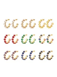 1pair Simple And Fashionable New Earrings With Red Rhinestones For Women, Stainless Steel Material