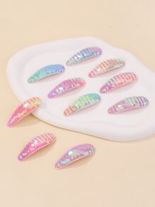 bilicaca 10pcs Girls Sequin Decor Water-drop Design Cute Snap Clip For Hair Decoration