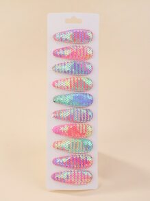 bilicaca 10pcs Girls Sequin Decor Water-drop Design Cute Snap Clip For Hair Decoration