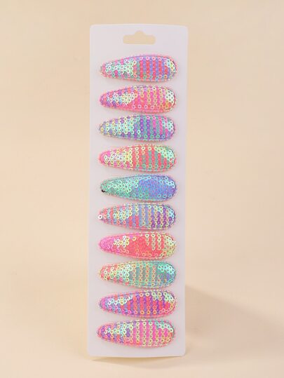 bilicaca 10pcs Girls Sequin Decor Water-drop Design Cute Snap Clip For Hair Decoration