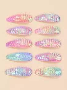 bilicaca 10pcs Girls Sequin Decor Water-drop Design Cute Snap Clip For Hair Decoration
