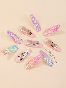 bilicaca 10pcs Girls Sequin Decor Water-drop Design Cute Snap Clip For Hair Decoration