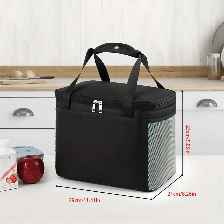 Large Capacity Picnic Bag With Mesh Pocket - Black - View 1