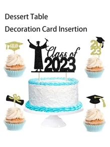 1pc 博士帽烘焙蛋糕插件学生毕业典礼派对卡片甜品桌装饰卡片