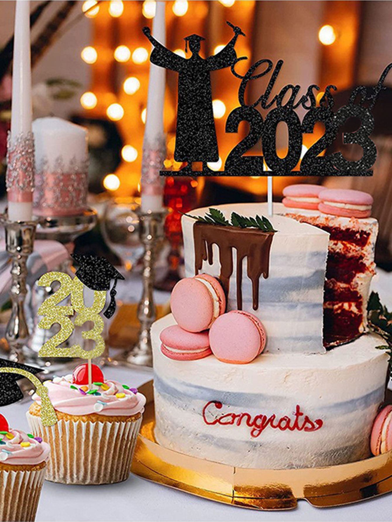 1pc 博士帽烘焙蛋糕插件学生毕业典礼派对卡片甜品桌装饰卡片